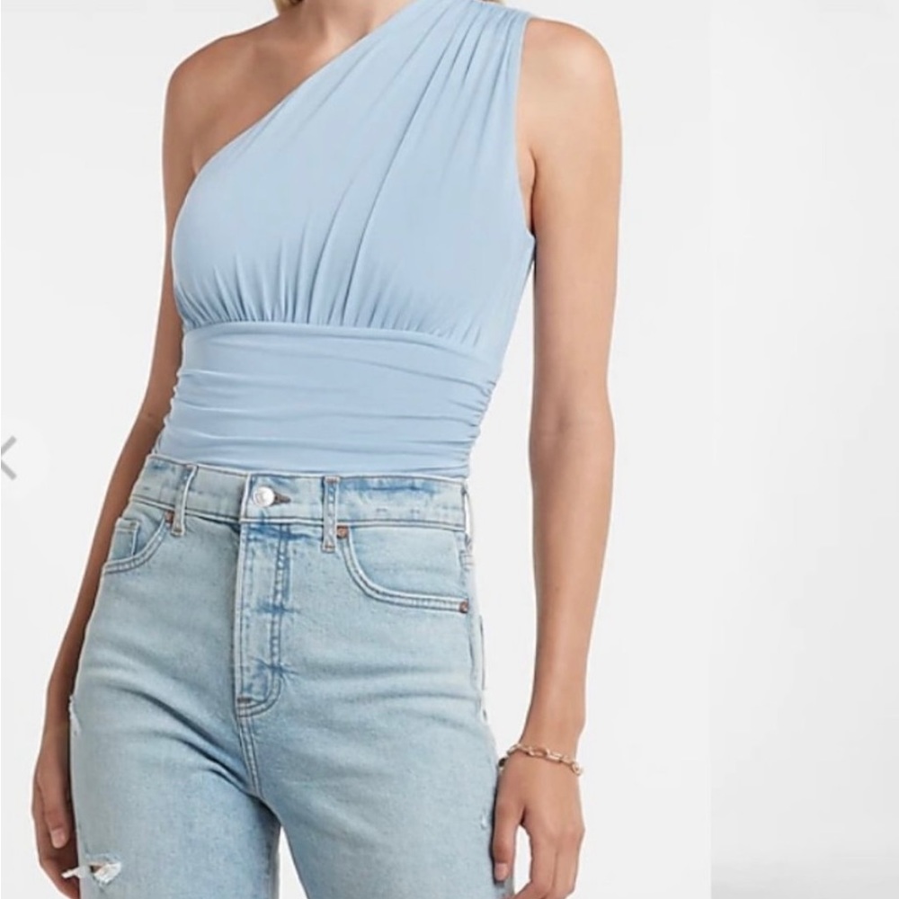 express body contour double layer ruched one shoulder thong bodysuit *like new*